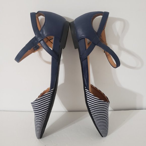 Cato Ankle Strap Pointed Toe Striped Flat Shoes - Picture 5 of 8